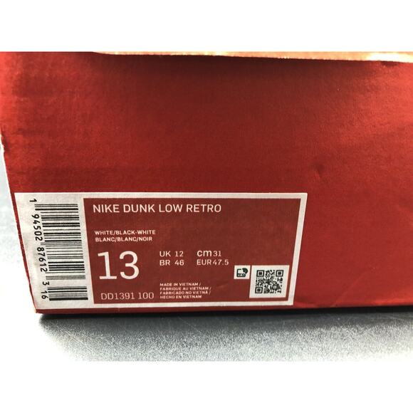 Nike Dunk Low Retro White Black Panda DD1391-100 Sz13